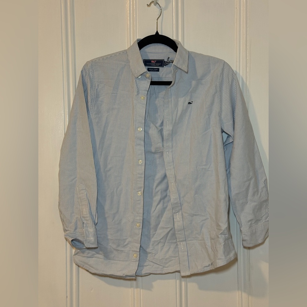 Vineyard Vines Boys' Striped Oxford Whale Shirt Button Down Seersucker Size M